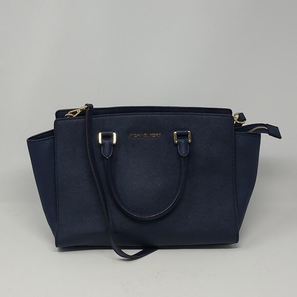 Michael Kors Selma Saffiano Leather Satchel Blue Bag